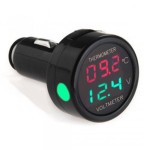 Digital Voltmeter - Thermometer, for car, red - green display, cigarette / lighter socket connection